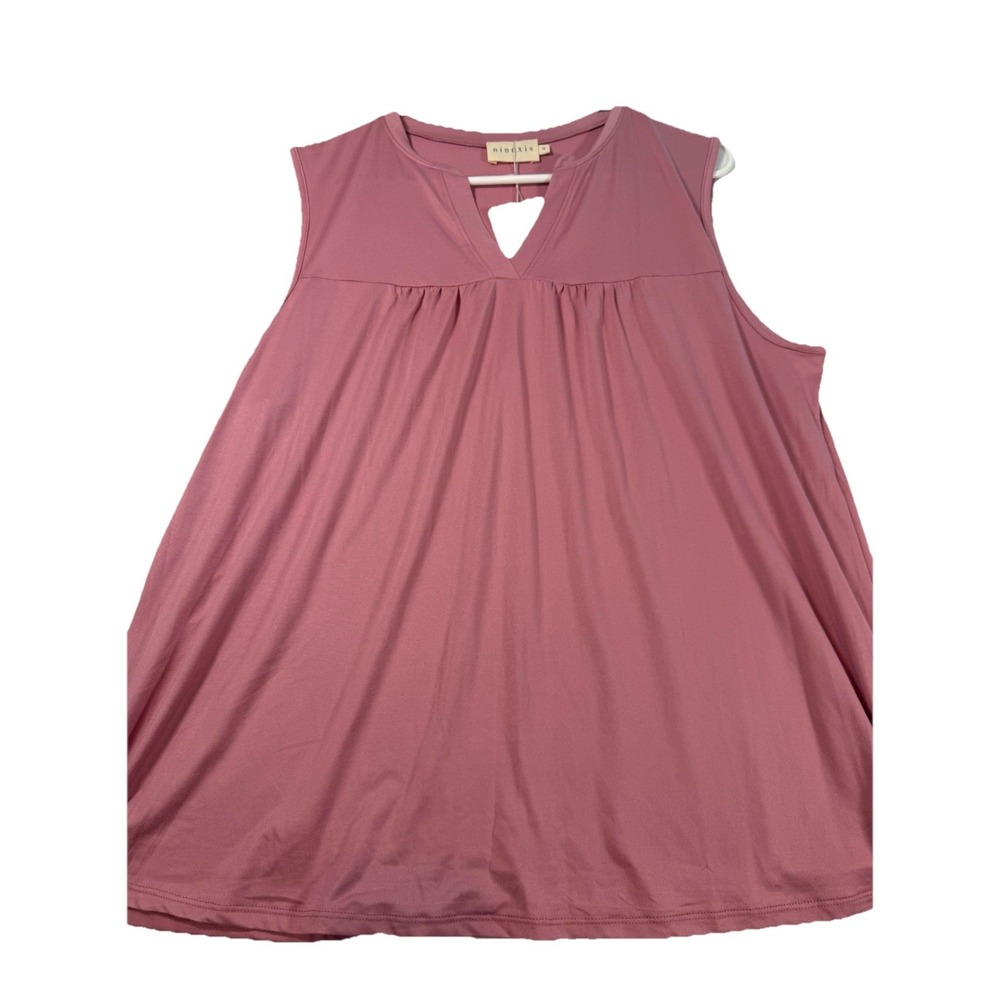 Ninexis Sleeveless Keyhole Blouse 1X Mauve‎ Pink Flowing Tunic Top NWT